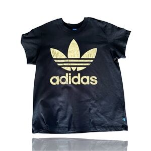 Adidas: Women’s Oversized GOLD Print on Black Cotton With Babydoll Sleeves: LG